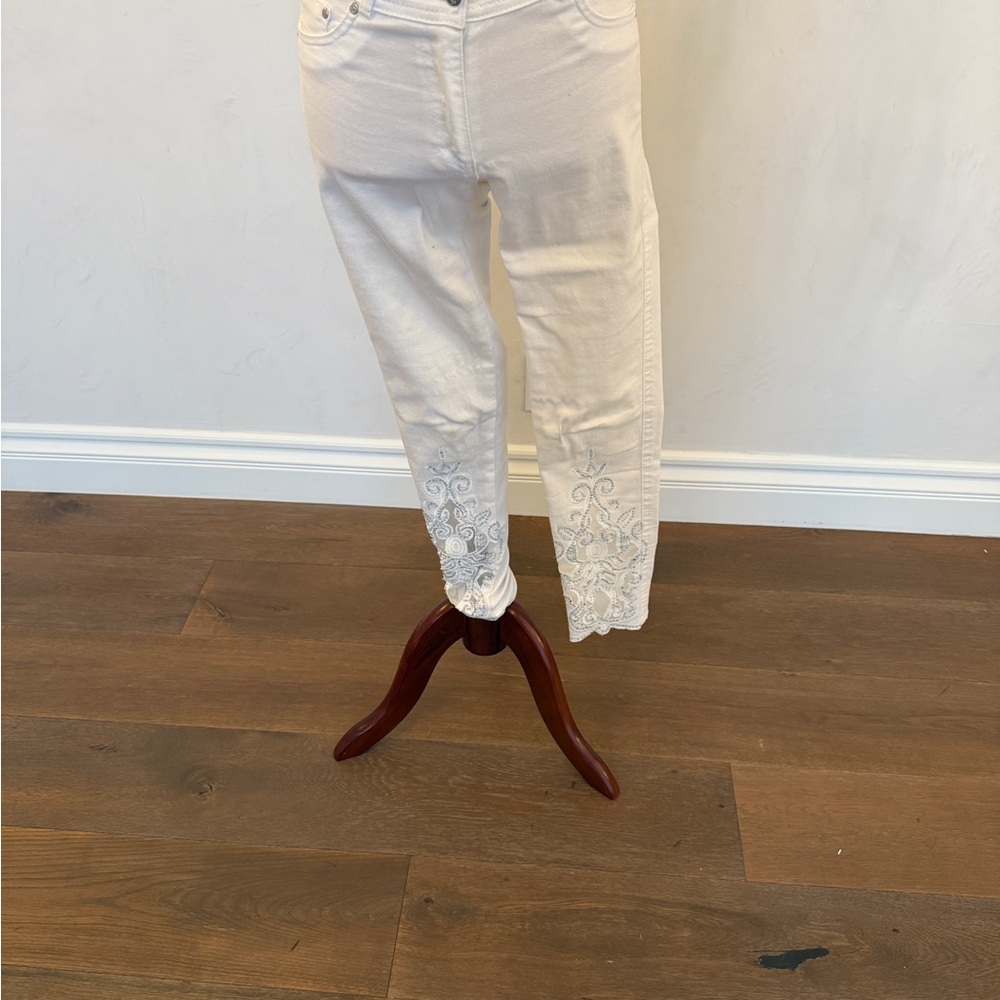 Women's Cream Embroidered Jeans